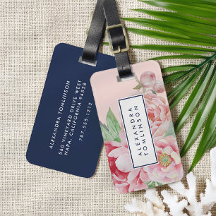 Antique Peony Personalised Luggage Tag