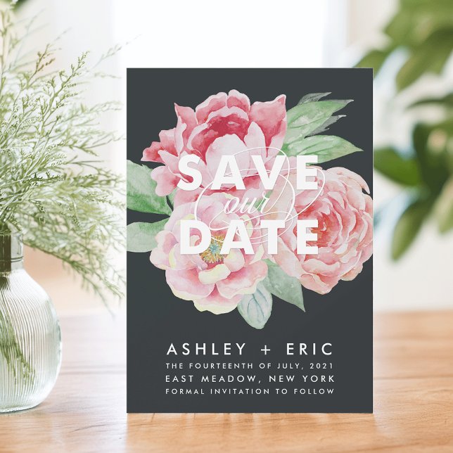 Antique Peony Save the Date Card (Creator Uploaded)