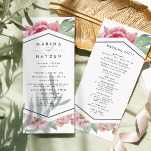 Antique Peony Wedding Ceremony Program