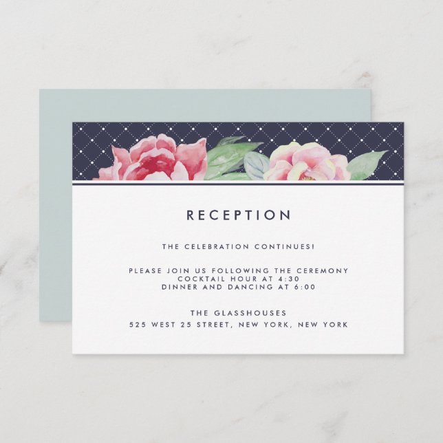 Antique Peony Wedding Reception Card (Front/Back)