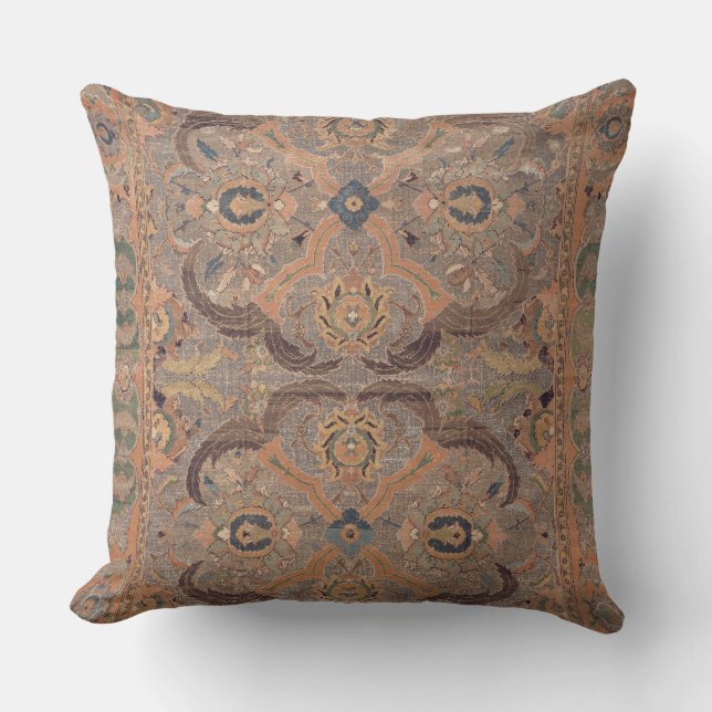 Antique Persian Carpet Brown Beige Cushion (Front)