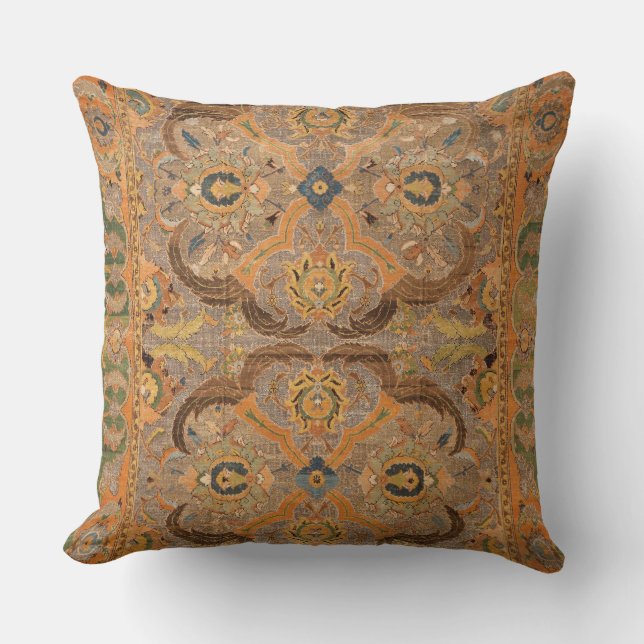 Antique Persian Carpet Brown Orange Cushion (Front)