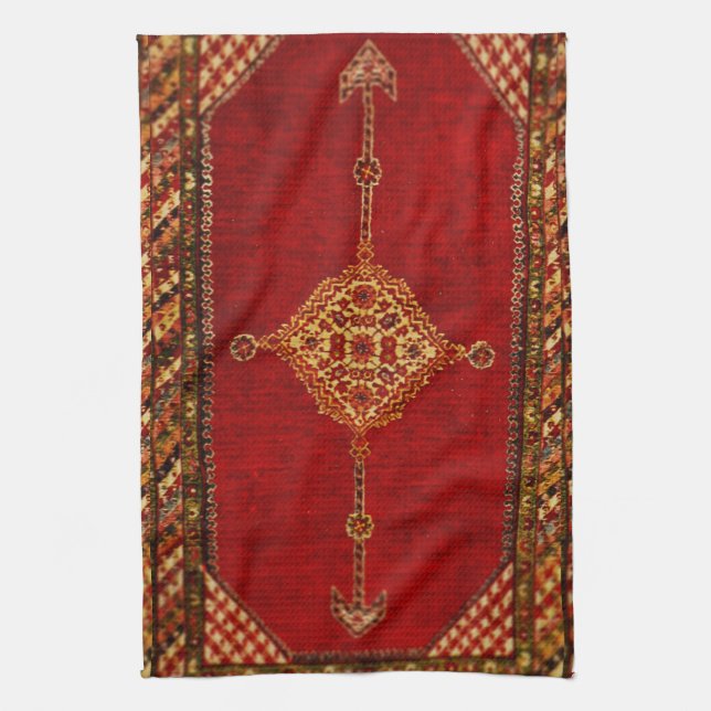 Antique Persian rug  pattern Tea Towel (Vertical)