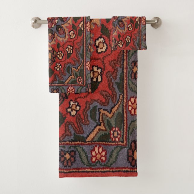 Antique Persian Turkish Rug Floral Carpet Bath Towel Set (Insitu)