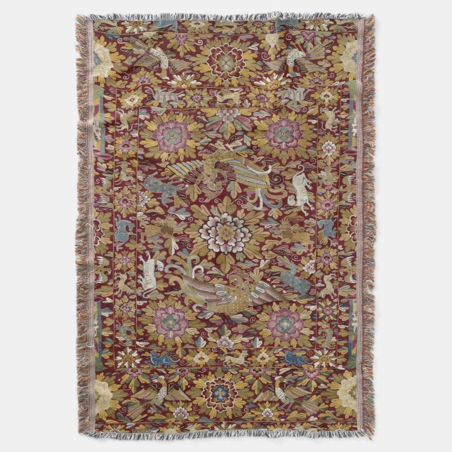 Antique Peruvian Tapestry Print Throw Blanket (Front Vertical)