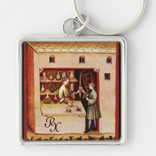 ANTIQUE PHARMACY Medicine, Drug Store,Parchment Key Ring