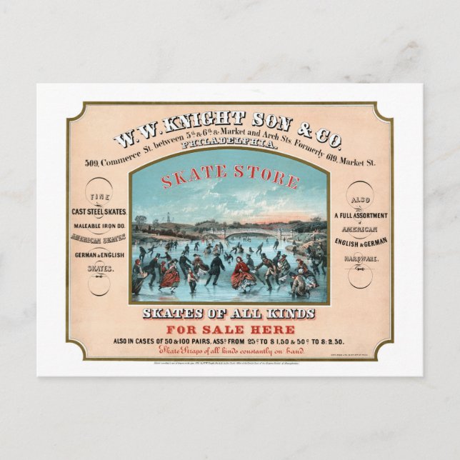 Antique Philadelphia skate store advertisement Postcard (Front)