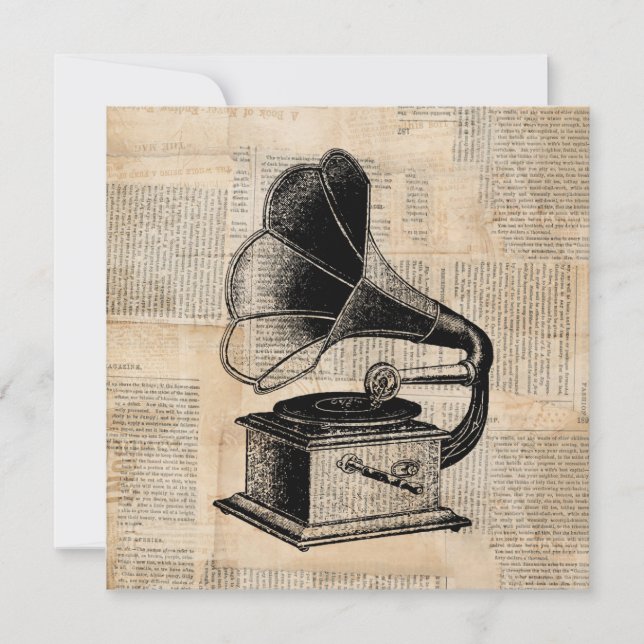 Antique Phonograph Talking Machine Music Art Invitation (Front)