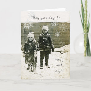 Antique-Photo Christmas Card - Children in Snow