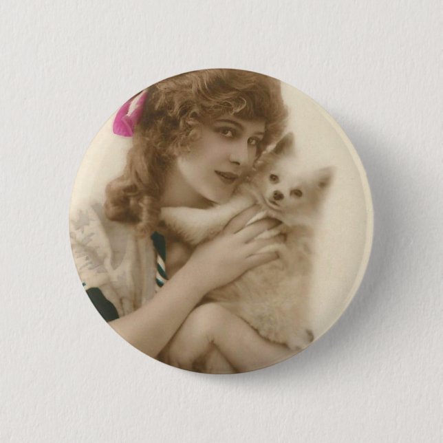 Antique Photo Victorian Woman and Dog 6 Cm Round Badge (Front)