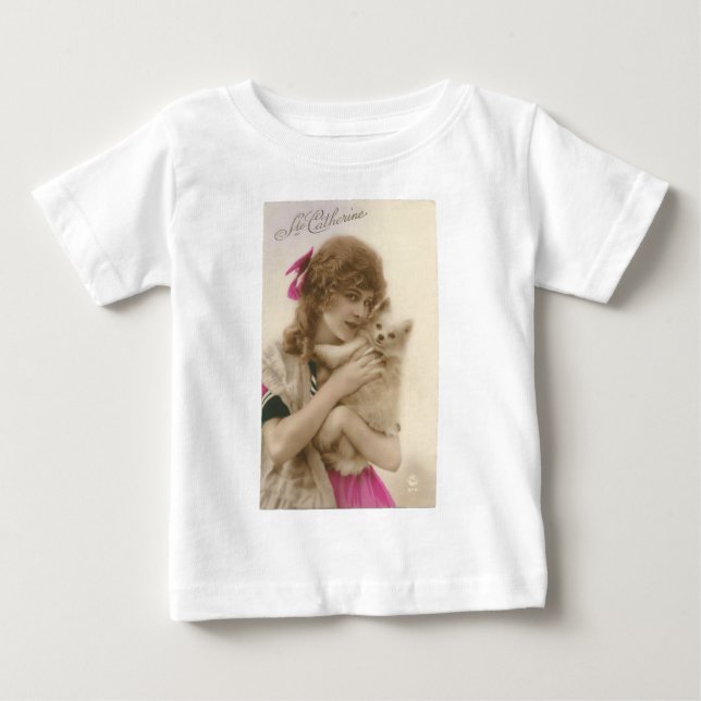 Antique Photo Victorian Woman and Dog Baby T-Shirt (Front)