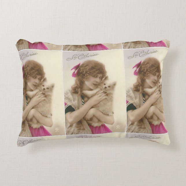 Antique Photo Victorian Woman and Dog Decorative Cushion (Front)