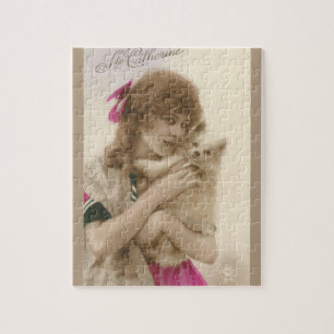 Antique Photo Victorian Woman and Dog Jigsaw Puzzle