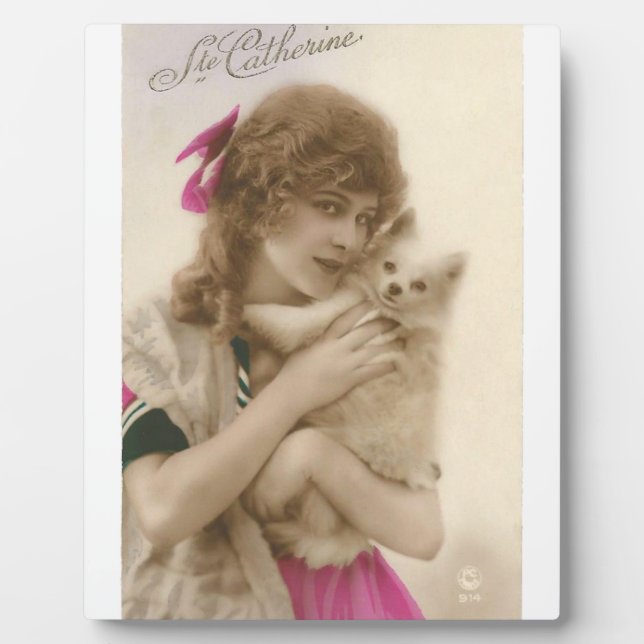 Antique Photo Victorian Woman and Dog Plaque (Front)