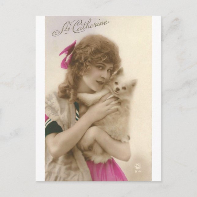 Antique Photo Victorian Woman and Dog Postcard (Front)