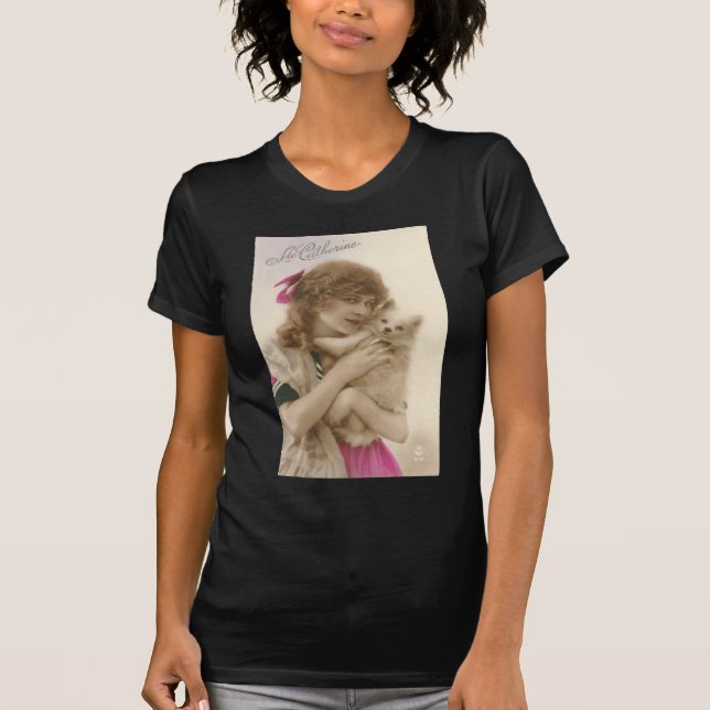 Antique Photo Victorian Woman and Dog T-Shirt (Front)