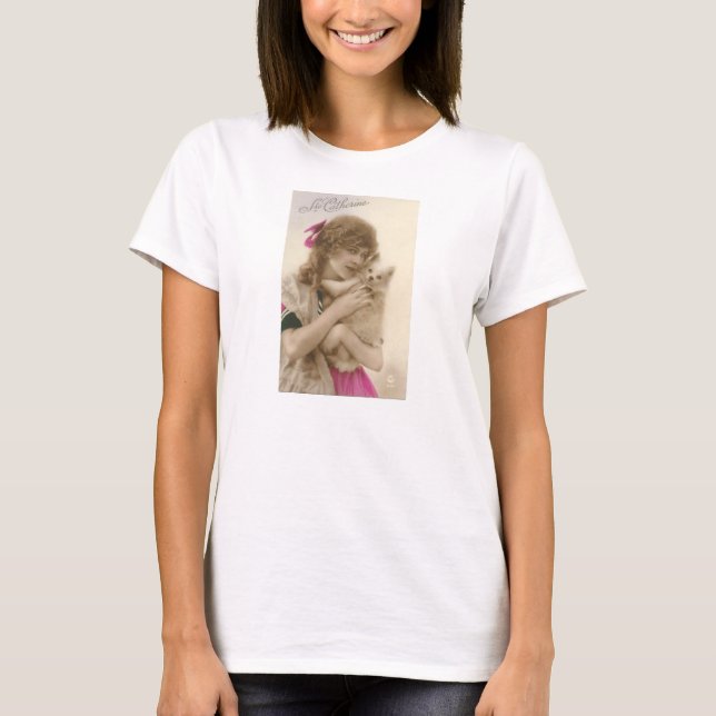 Antique Photo Victorian Woman and Dog T-Shirt (Front)