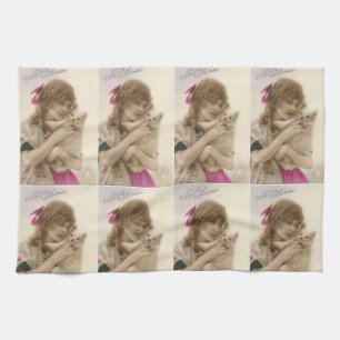 Antique Photo Victorian Woman and Dog Tea Towel