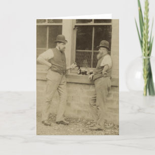 Antique photograph two men drinking beer card