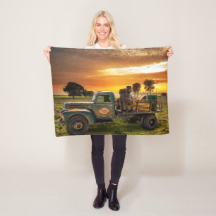 Antique Pickup in the Countryside Fleece Blanket
