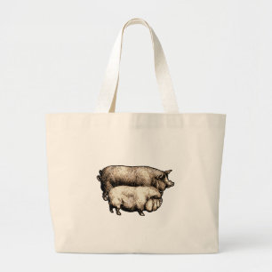 Antique Pigs Vintage piggy drawing Large Tote Bag