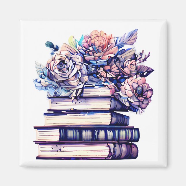 Antique Pile of Books and Vintage Roses Magnet (Front)