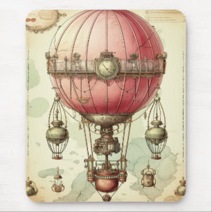 Antique Pink Balloon Airship Victorian Mouse Pad