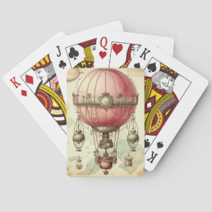 Antique Pink Balloon Airship Victorian Playing Cards