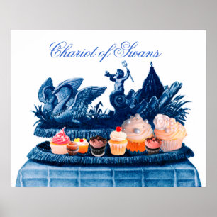 ANTIQUE PINK CHARIOT OF SWANS AND CUPCAKES POSTER