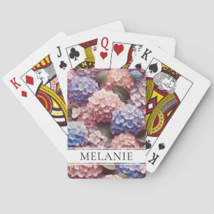 Antique Pink Hydrangea Botanical Custom Name Playing Cards