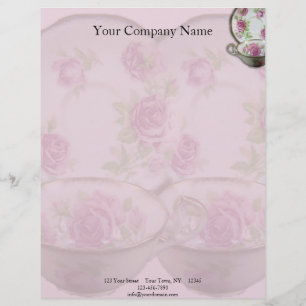 Antique Pink Rose Tea Cup on Mauve Letterhead