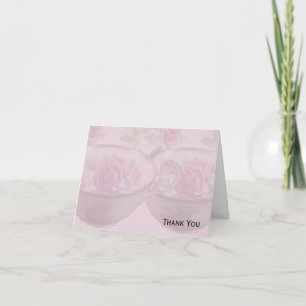 Antique Pink Rose Tea Cup on Mauve Thank You Card