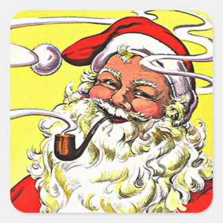 Antique pipe smoking hot Santa Christmas Holiday Square Sticker