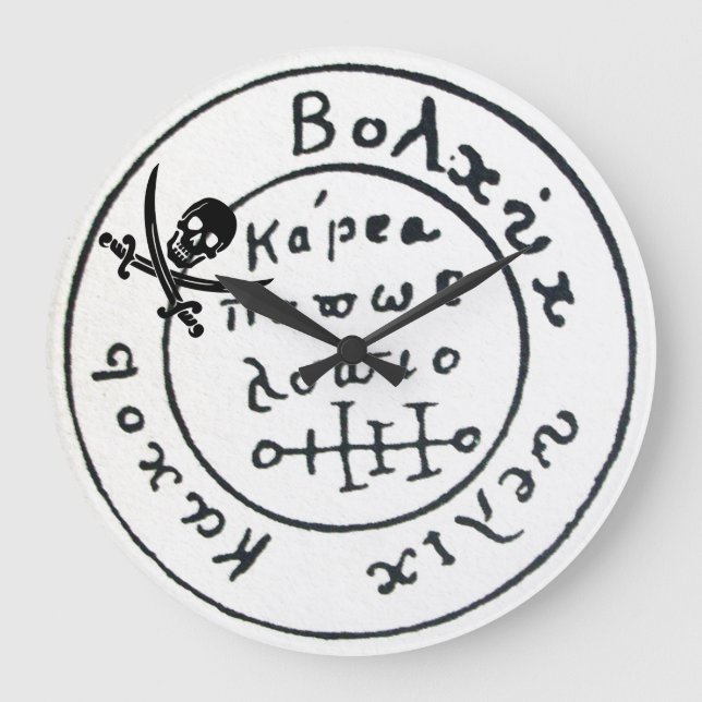 ANTIQUE  PIRATES TREASURE MAP ,SKULL AND SWORDS LARGE CLOCK (Front)