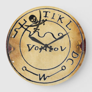 ANTIQUE  PIRATES TREASURE MAP ,SKULL AND SWORDS LARGE CLOCK