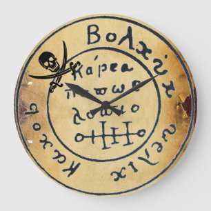 ANTIQUE  PIRATES TREASURE MAP ,SKULL AND SWORDS LARGE CLOCK