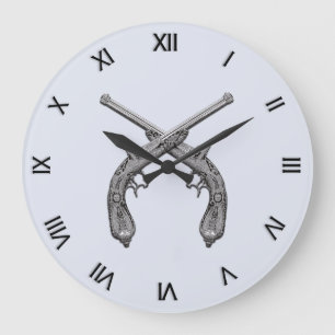 Antique Pistols with Black Numerals Large Clock