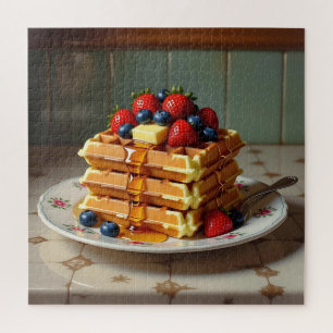 Antique Plate of Waffles with Strawberries Jigsaw Puzzle
