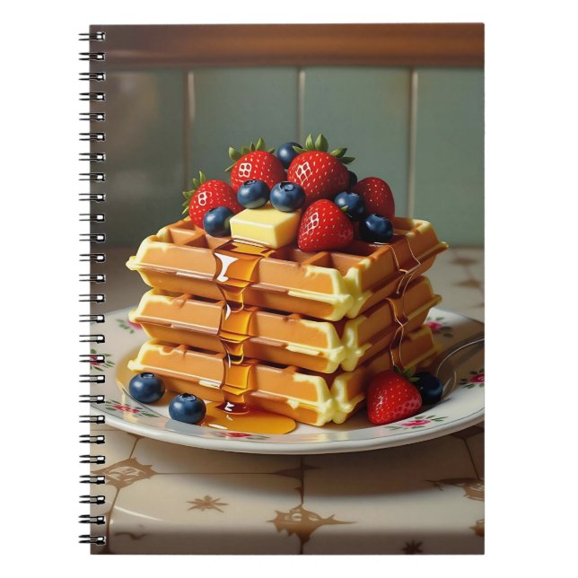 Antique Plate of Waffles with Strawberries  Notebook (Front)