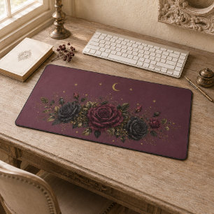 Antique Plum Gothic Roses Celestial Dark Academia Desk Mat