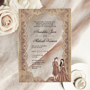 Antique Plum Persian Rug Border Indian Wedding Acrylic Invitations