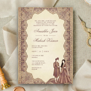 Antique Plum Persian Rug Border Indian Wedding Invitation