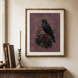 Antique Plum Victorian Gothic Raven Floral Poster