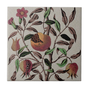 Antique Polychrome Pomegranate Tree Reproduction Ceramic Tile