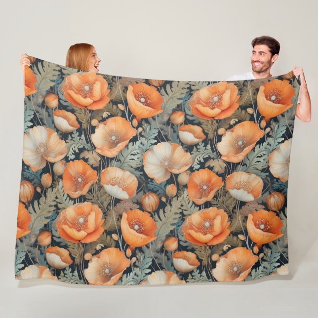 Antique poppies pattern fleece blanket (In Situ)