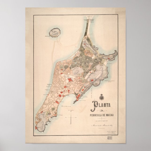 Antique Portugese Map of Macau 1889 Poster (Front)