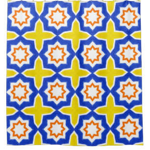 Antique portuguese tiles. Blue and yellow Azulejos Shower Curtain