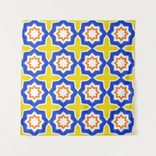 Antique portuguese tiles. Blue and yellow Azulejos Tapestry