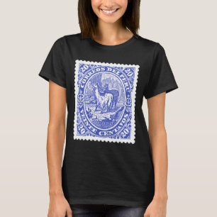 Antique Postage Stamp from Peru with Llamas Blue T-Shirt