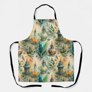 Antique Potion Bottles Green Amber Botanical Apron